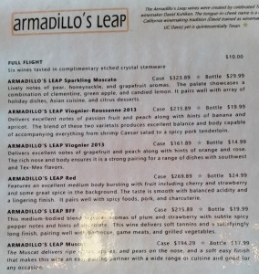 Armadillo's Leap Tasting Menu